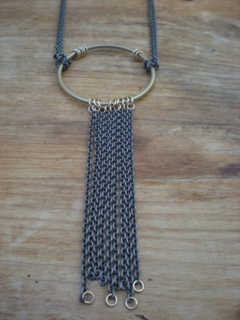 Large Brass Ring Fringe Necklace